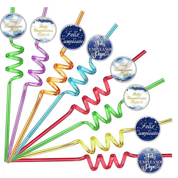 Drinking Straws Feliz Cumpleaños Papa Party Favors Reusable Plastic Beverages Birthday Supplies Decoration 8pcs