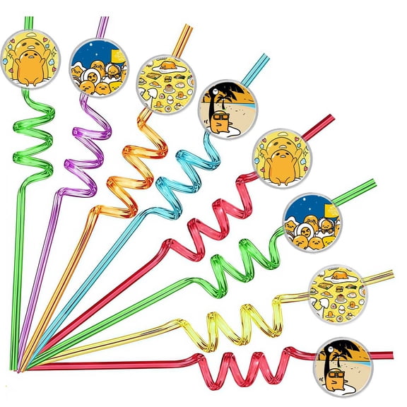 Drinking Straws Gudetama Lazy Egg Party Favors Reusable Plastic Beverages Birthday Supplies Decoration 8pcs