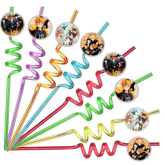 Drinking Straws Haikyuu Party Favors Reusable Plastic Beverages Birthday Supplies Decoration 8pcs