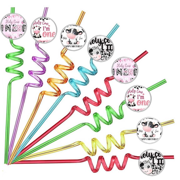 Drinking Straws Holy Cow 1st First One Party Favors Reusable Plastic Beverages Birthday Supplies Decoration 8pcs