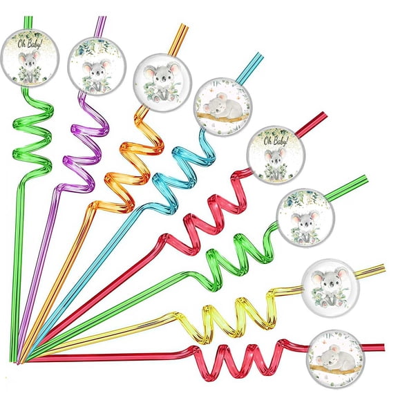 Drinking Straws Koala Baby Shower Party Favors Reusable Plastic Beverages Birthday Supplies Decoration 8pcs