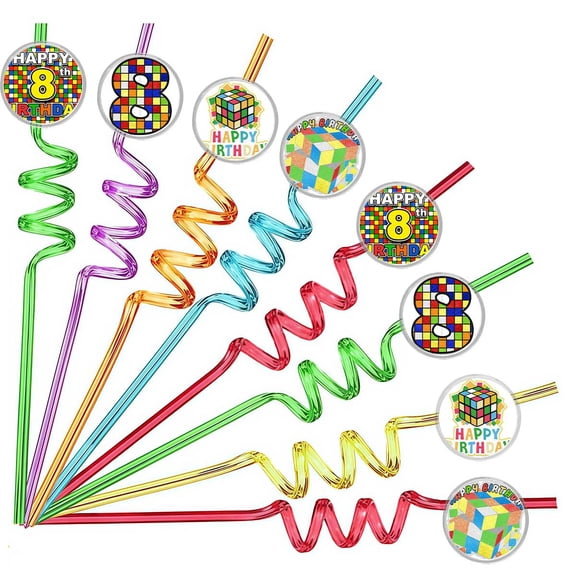 Drinking Straws Magic Colorful Cube 8th Party Favors Reusable Plastic Beverages Birthday Supplies Decoration 8pcs