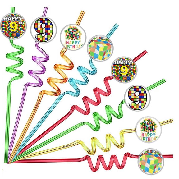 Drinking Straws Magic Colorful Cube 9th Party Favors Reusable Plastic Beverages Birthday Supplies Decoration 8pcs