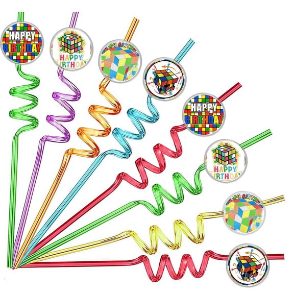 Drinking Straws Magic Colorful Cube Party Favors Reusable Plastic Beverages Birthday Supplies Decoration 8pcs