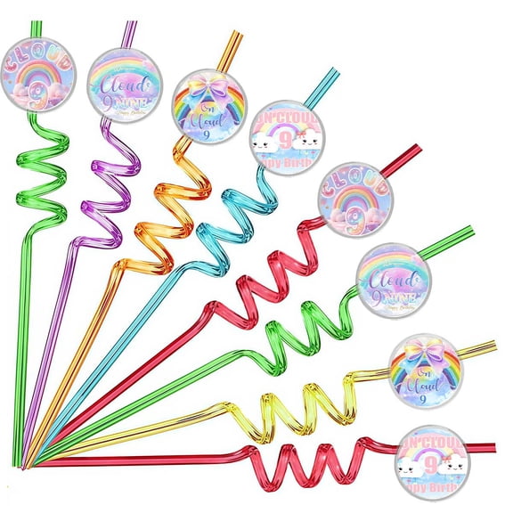 Drinking Straws On Cloud 9th Nine Party Favors Reusable Plastic Beverages Birthday Supplies Decoration 8pcs