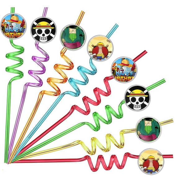 Drinking Straws One Piece Onepiece Party Favors Reusable Plastic Beverages Birthday Supplies Decoration 8pcs
