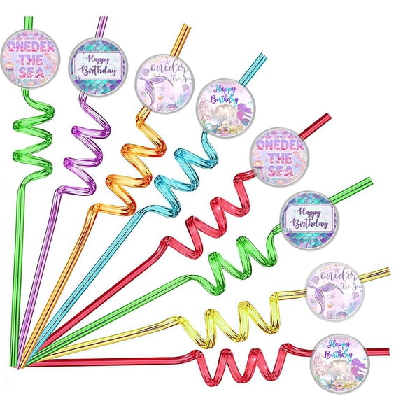 Drinking Straws Oneder The Sea 1st First One Party Favors Reusable Plastic Beverages Birthday Supplies Decoration 8pcs