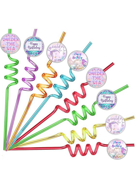 Drinking Straws Oneder The Sea 1st First One Party Favors Reusable Plastic Beverages Birthday Supplies Decoration 8pcs