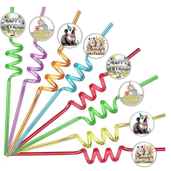 Drinking Straws Opossum Party Favors Reusable Plastic Beverages Birthday Supplies Decoration 8pcs