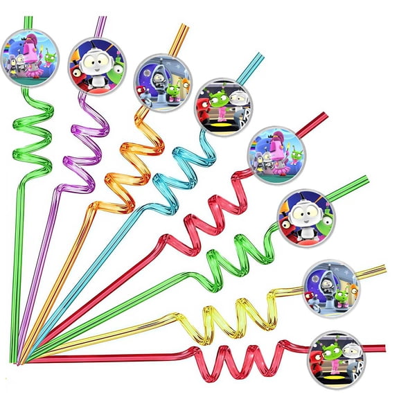 Drinking Straws Rob the Party Robot Favors Reusable Plastic Beverages Birthday Supplies Decoration 8pcs