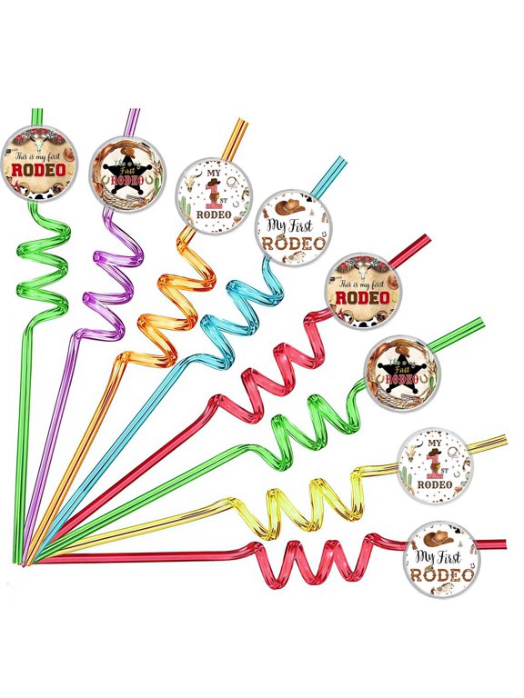 Drinking Straws Rodeo Cowboy First 1st Party Favors Reusable Plastic Beverages Birthday Supplies Decoration 8pcs