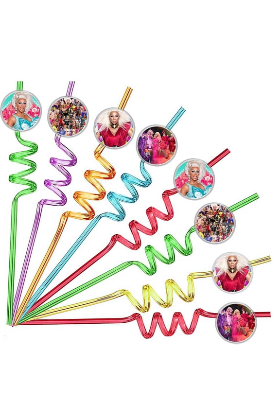 Drinking Straws Rupaul Party Favors Reusable Plastic Beverages Birthday Supplies Decoration 8pcs