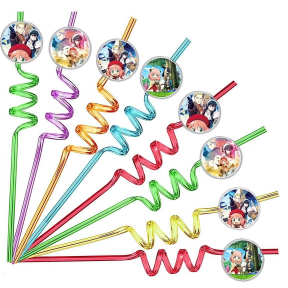 Drinking Straws Spy family Party Favors Reusable Plastic Beverages Birthday Supplies Decoration 8pcs