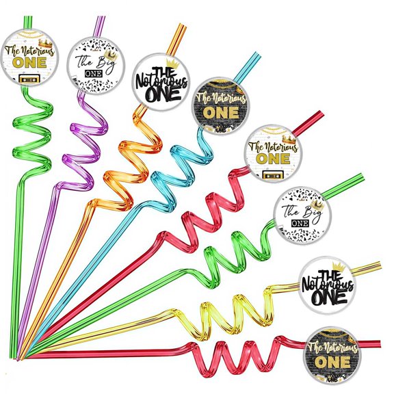 Drinking Straws The Big One 1st Hip Pop Notorious Party Favors Reusable Plastic Beverages Birthday Supplies Decoration 8pcs