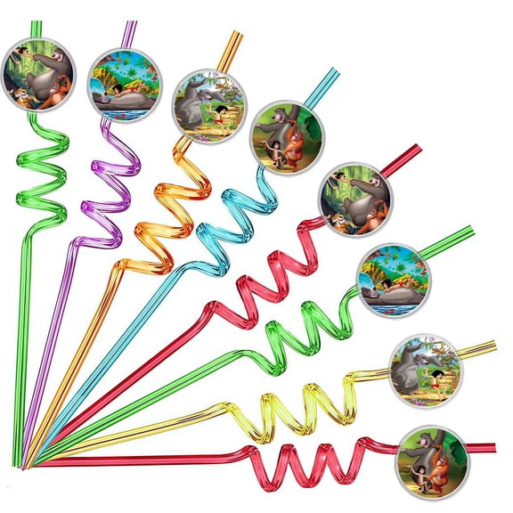 Drinking Straws The Jungle Birthday Book Party Favors Reusable Plastic Beverages Birthday Supplies Decoration 8pcs