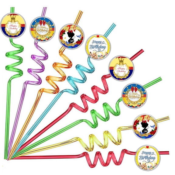 Drinking Straws White Princess Snow Party Favors Reusable Plastic Beverages Birthday Supplies Decoration 8pcs