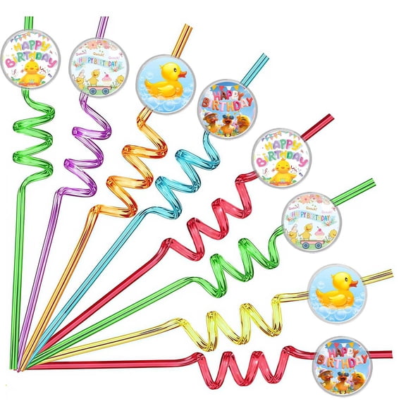 Drinking Straws Yellow Duck Cute Party Favors Reusable Plastic Beverages Birthday Supplies Decoration 8pcs