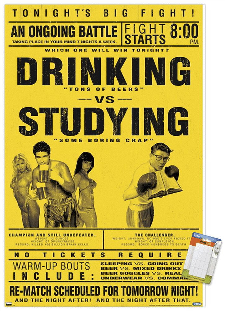 Drinking Versus Studying Wall Poster, 22.375" x 34"