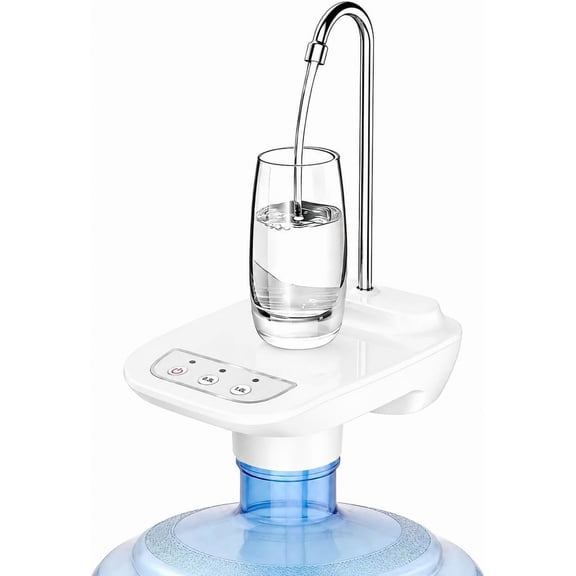 Drinking Water Dispenser Pump, Automatic Electric Bottle USB Rechargeable 5 Gallon Jug Pump for Camper Accessories Home Office Outdoor, White