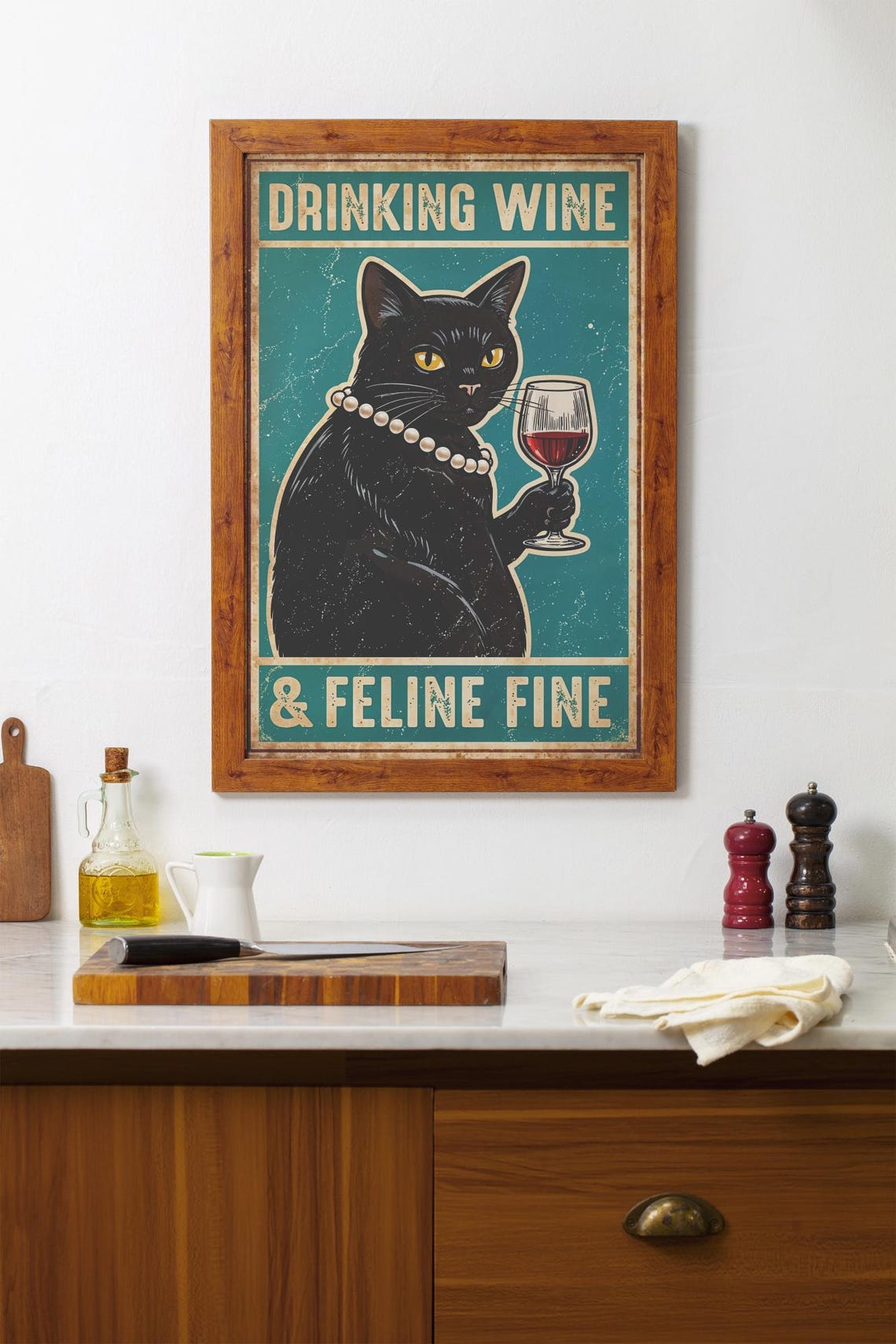Drinking Wine Feline Fine Wall Art Printable, Funny Cat Wine Poster ...