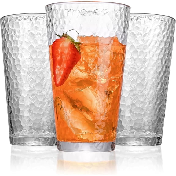 Drinking glass set, 8-pack, 16-ounce highball glasses, stackable lead-free textured glassware, kitchen barware glassware, suitable for cocktails, beer, juice, iced tea, Margarita, and mixed drinks.