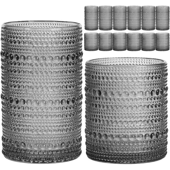 Drinking glass set, highball glass and cocktail glass, embossed bohemian style glass kitchen bar glassware set, suitable for whiskey, beer, juice, milk