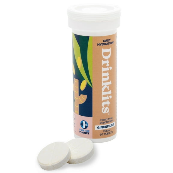 Drinklits Ginger Lime Electrolyte Tablets for Hydration | Great Taste - 0g Sugar | Single Tube (10 Tablets/Servings)