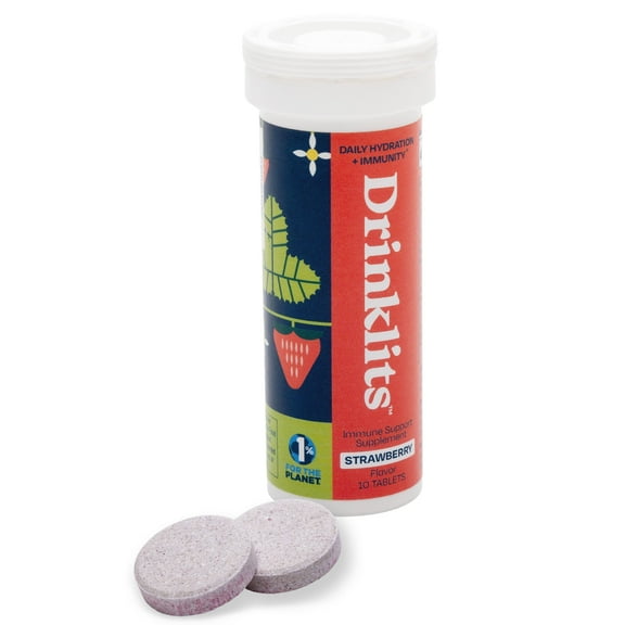 Drinklits Strawberry Daily Immune Support Tablets | 0g Sugar - Vitamin C - Electrolytes - Botanical Blend | Single Tube (10 Tablets/Servings)