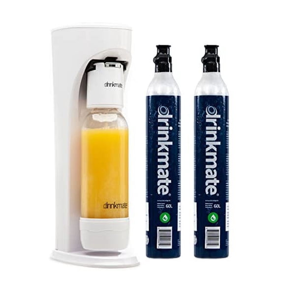 Drinkmate OmniFizz Sparkling Water and Soda Maker, Carbonates Any Drink, Bubble Up Bundle - Includes Two 60L CO2 Cylinders, One Carbonation Bottle, and Fizz Infuser (Classic White)