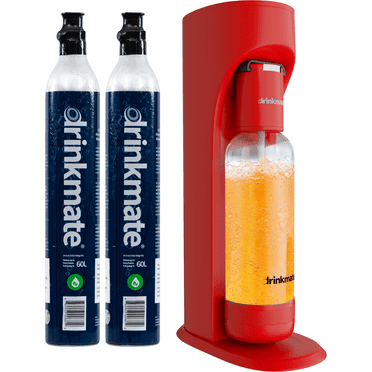 Drinkmate OmniFizz Sparkling Water and Soda Maker, Carbonates Any Drink, Bubble Up Bundle - Includes Two 60L CO2 Cylinders, One Carbonation Bottle, and Fizz Infuser (Royal Red)