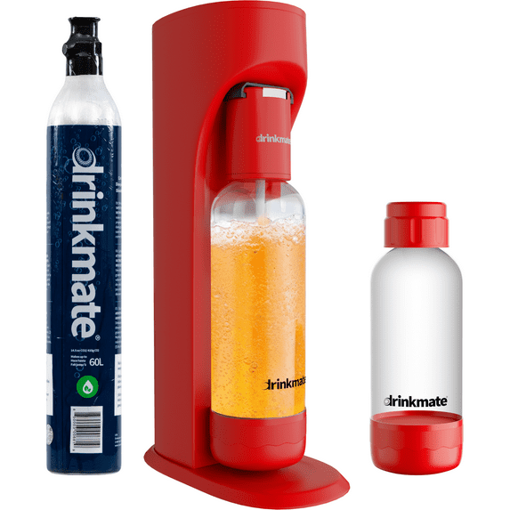 Drinkmate OmniFizz Sparkling Water and Soda Maker, Carbonates Any Drink, Special Bundle - Includes 60L CO2 Cylinder, Two Carbonation Bottles, and Fizz Infuser (Royal Red)