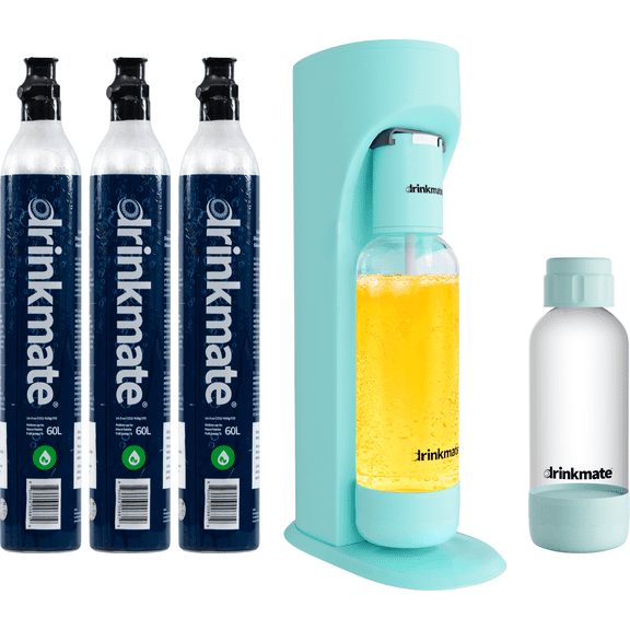 Drinkmate OmniFizz Sparkling Water and Soda Maker, Carbonates Any Drink, ULTIMATE BUNDLE - Includes three 60L CO2 Cylinders, Two Carbonation Bottles, and Fizz Infuser (Arctic Blue)