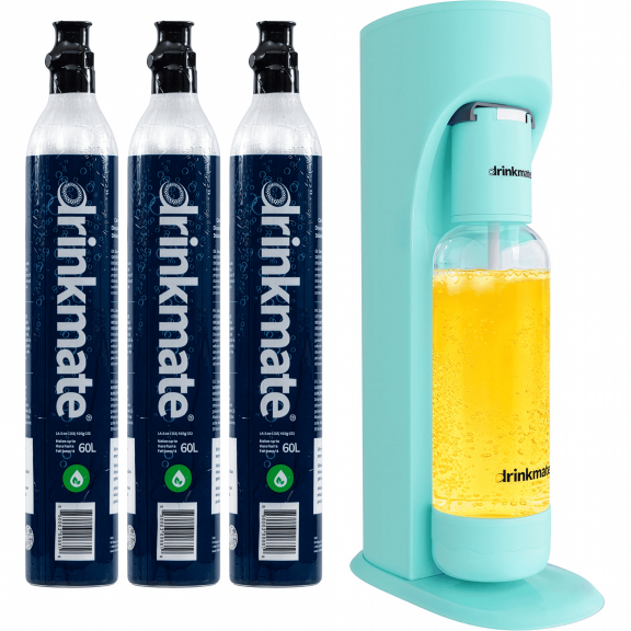 Drinkmate OmniFizz Sparkling Water and Soda Maker, Carbonates Any Drink, with 3x 60L CO2 Cylinders (Arctic Blue)