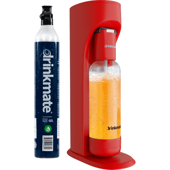 Drinkmate OmniFizz Sparkling Water and Soda Maker, Carbonates Any Drink, with 60L CO2 Cylinder (Royal Red)