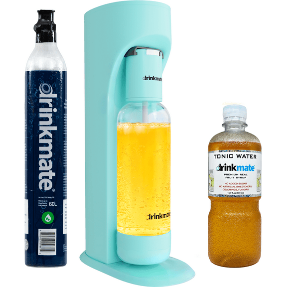 Drinkmate OmniFizz Starter Kit (Arctic Blue) - Includes One 60L Cylinder, Tonic Water Syrup