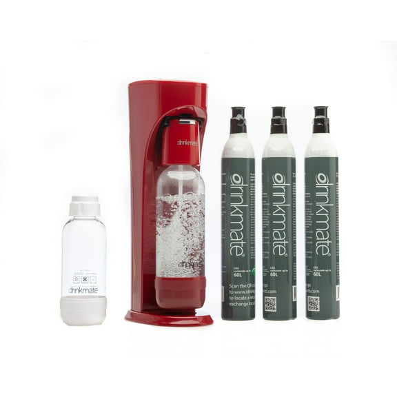 Drinkmate Sparkling Water and Soda Maker Ultimate Bundle, Carbonates Any Drink, Royal Red