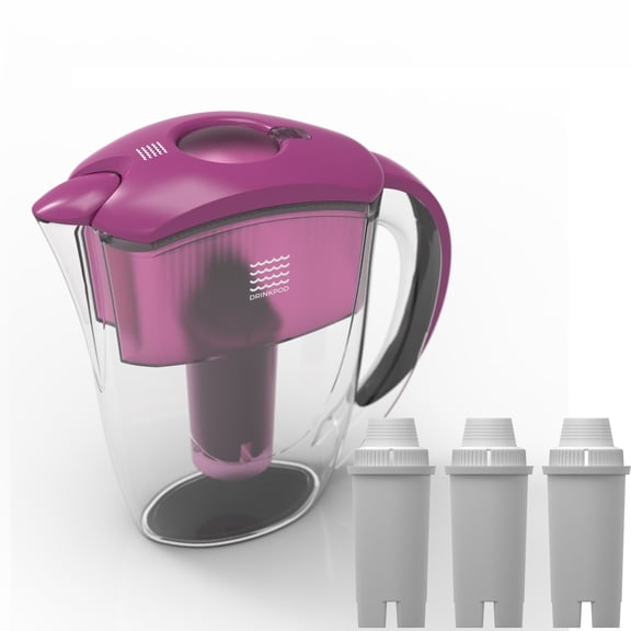 Drinkpod Premium Alkaline Filtered Water Pitcher . Includes 3 Bonus Filters. 2.5L Pure Healthy Water Ionizer, Clean & Toxin-Free Mineralized Alkaline Water In Minutes, Purple