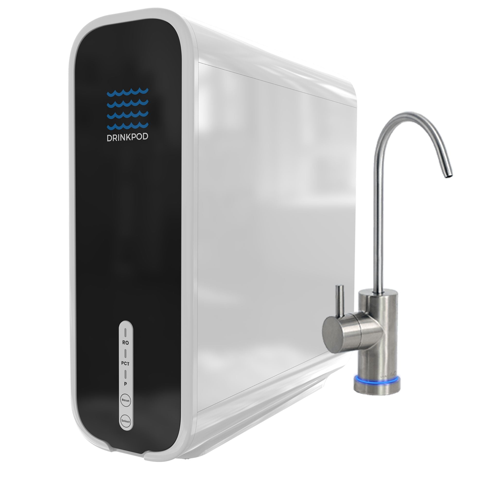 Drinkpod Tankless Reverse Osmosis Water Filtration System Under Sink 600 GPD Brushed Nickel Faucet