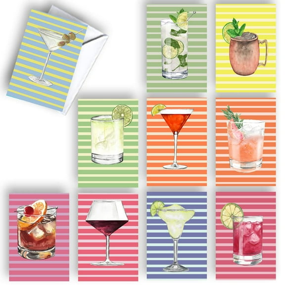Drinks All-Occasion Blank Note Greeting Cards | 10 Pack Assortment Bulk Variety Set (4x6)