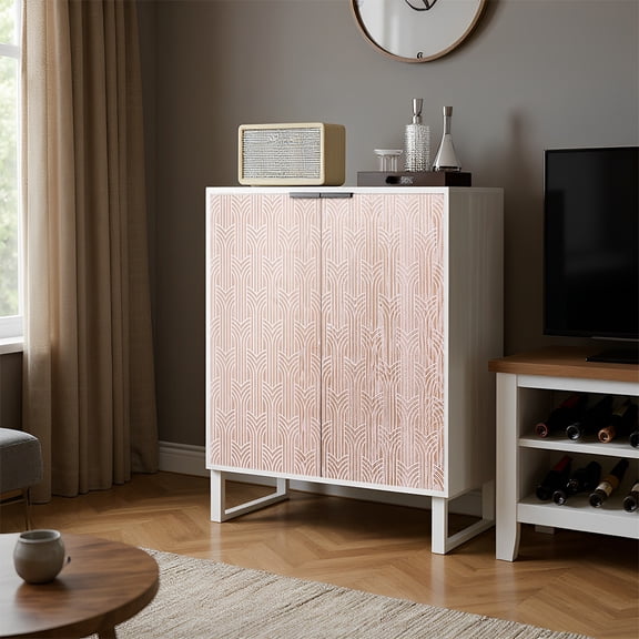 Drinks Cabinet Wooden Wine Cabinet for 14 Bottles Bar Cabinet with Glass Holders Freestanding Wine Rack Sideboard Bar Table Buffet for Living Dining Room White Brown