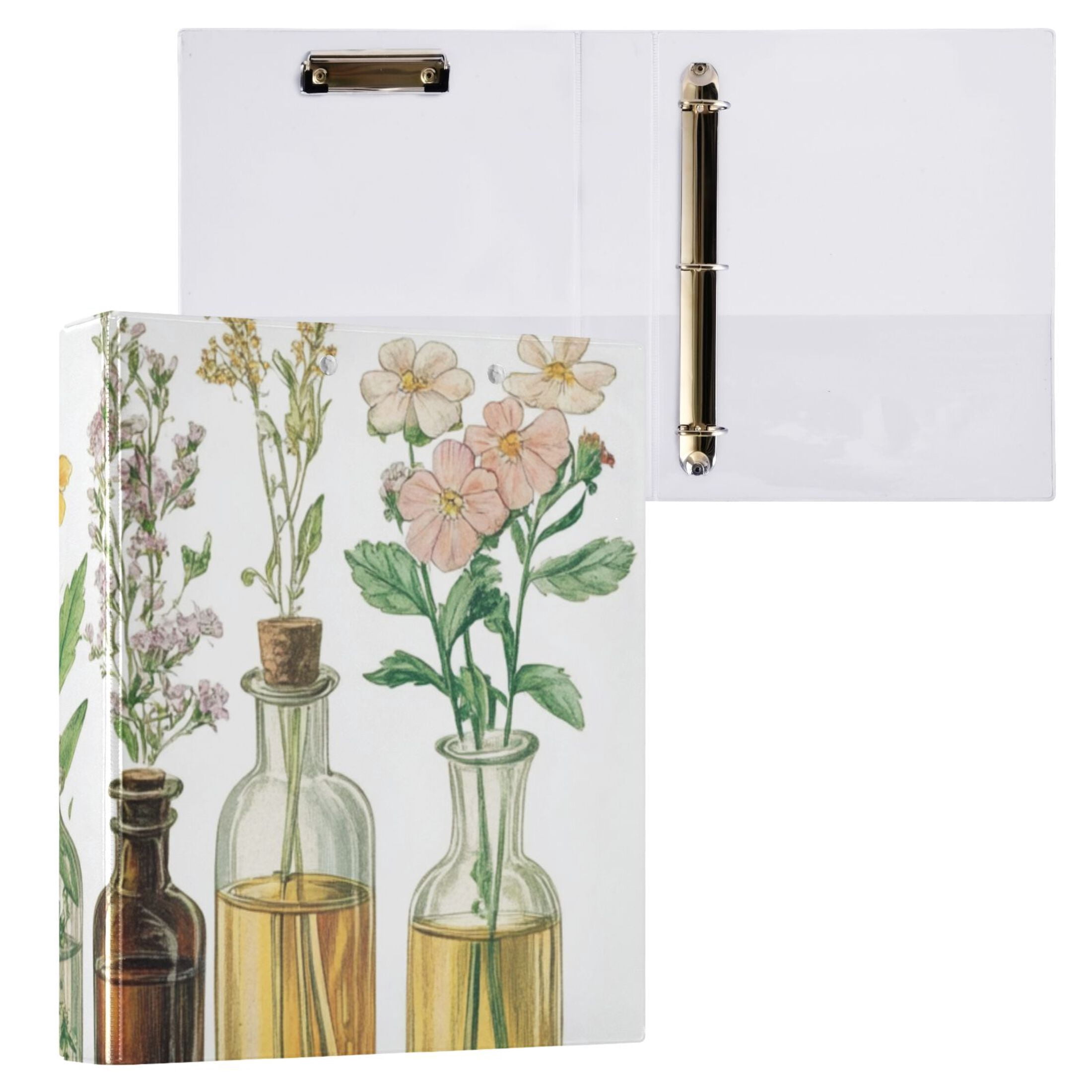 Drinks Flowers Herbs 3 Ring Binders 1.5 inch Hardcover File Folders with Interior Pockets A4 Size Organizer for School Office Hospital