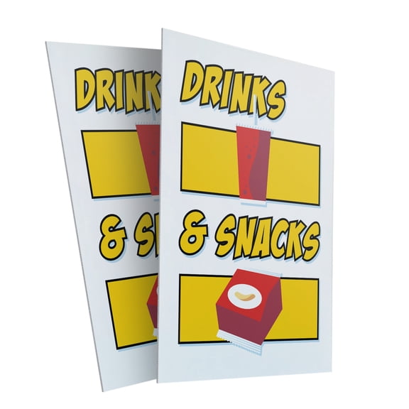 Drinks and Snacks (2-Pack) 24 Inch x 36 Inch Plastic Signs | Sign Insert 4mm Corrugated Plastic Signs Storefront Window Poster | Refreshments, Cafes, Food Truck Promotions | Made in USA