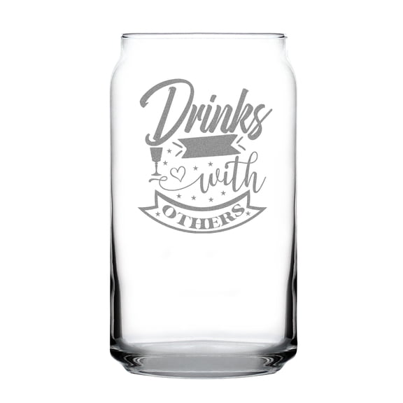 Drinks Well With Others 16oz Can-Shaped Pint Glass, Hand Engraved Unique Glassware, Fun Etched Design, Perfect for Parties