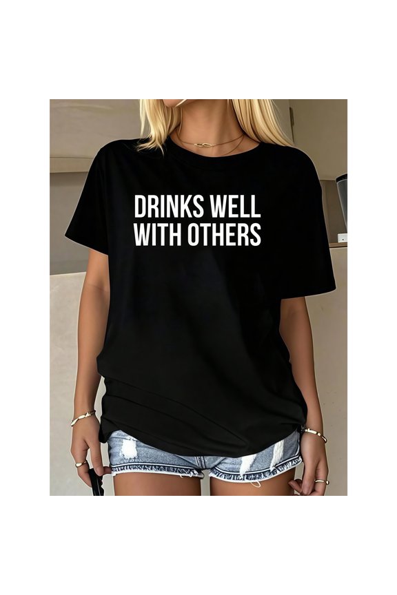 Drinks Well With Others" Social Tee – Playful Party Slogan, Bold & Friendly Graphic Design