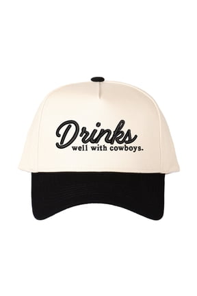 Drinks Well with Cowboys Embroidered Patchwork Trucker Cap | Adjustable Unisex Snapback, Saloon Essential