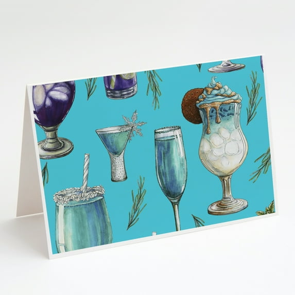 Drinks and Cocktails Blue Greeting Cards and Envelopes Pack of 8