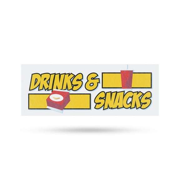 Drinks and Snacks Vinyl Decal 12 Inch x 5 Inch Weatherproof Heavy-Duty Adhesive Backing | Refreshments, Cafes, Food Truck Promotions | Made in USA