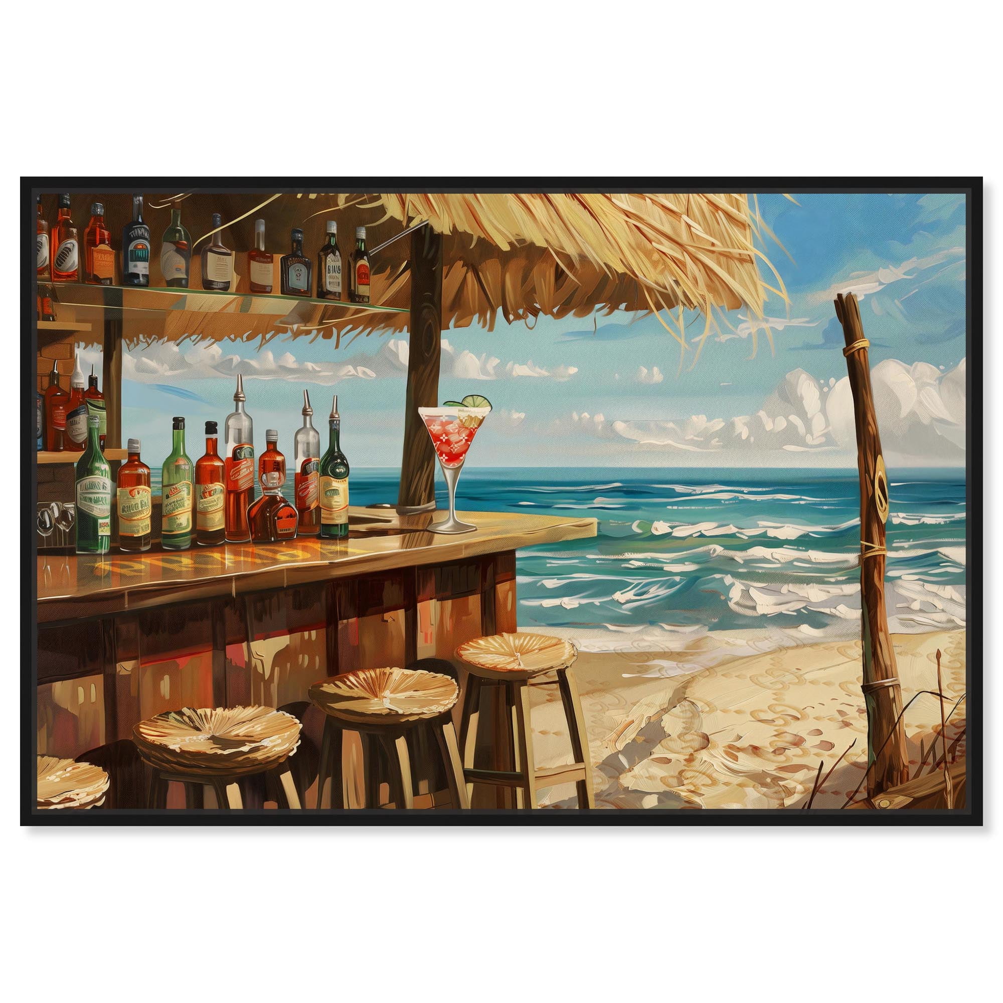 Drinks at the Beach Canvas Glam Coastal Art by Art Remedy, Black Frame ...