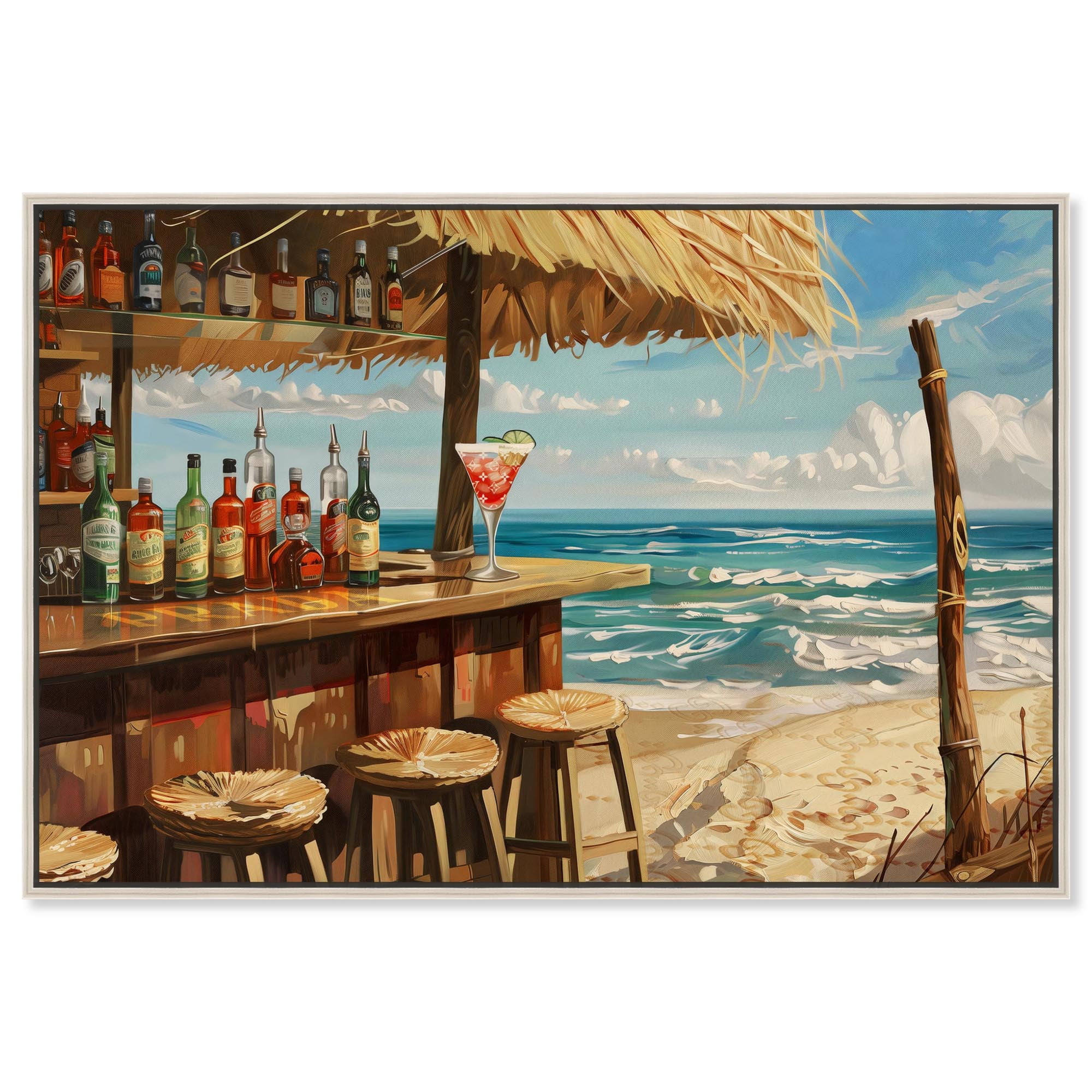 Drinks at the Beach Canvas Glam Coastal Art by Art Remedy, Silver Frame ...