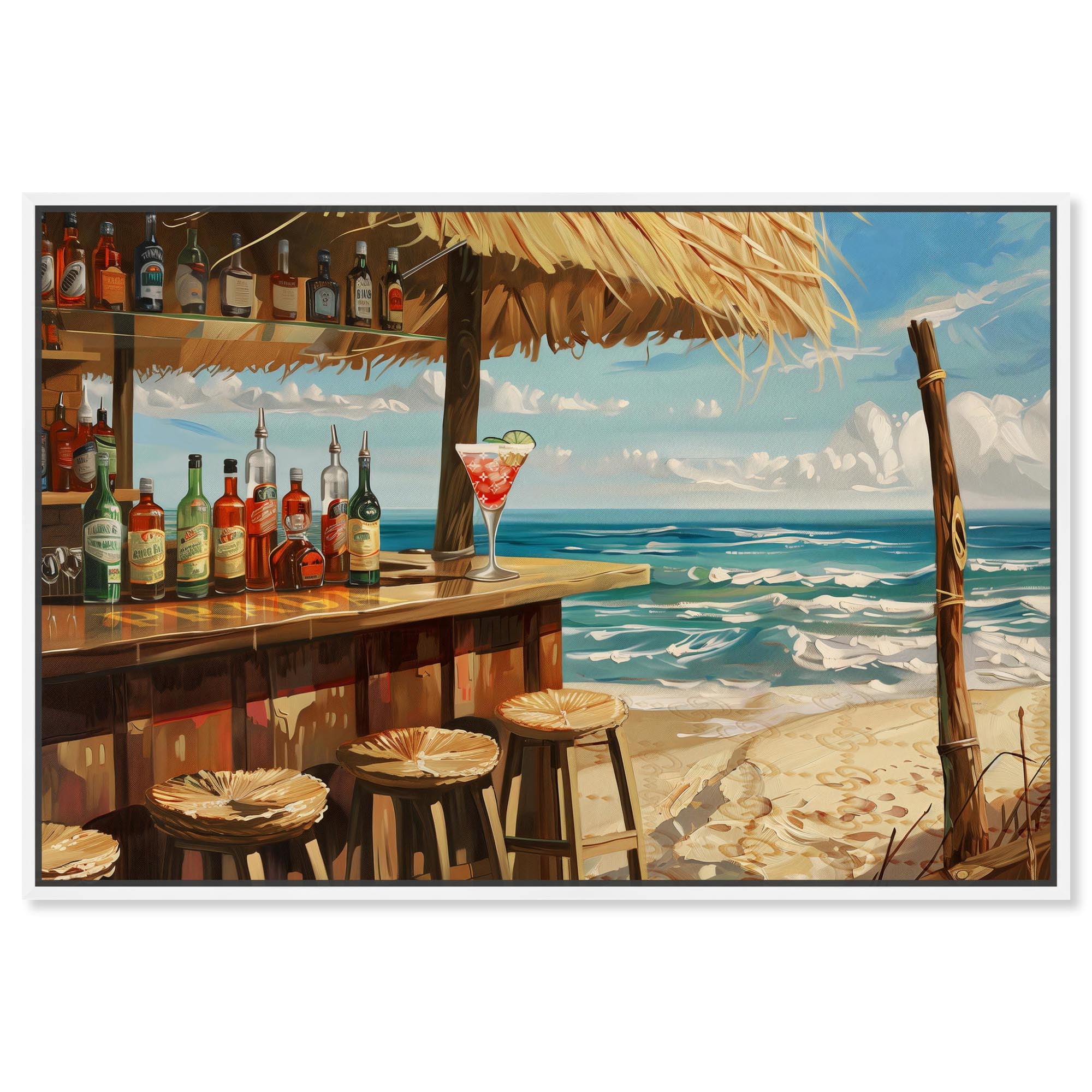 Drinks at the Beach Canvas Glam Coastal Art by Art Remedy, White Frame ...